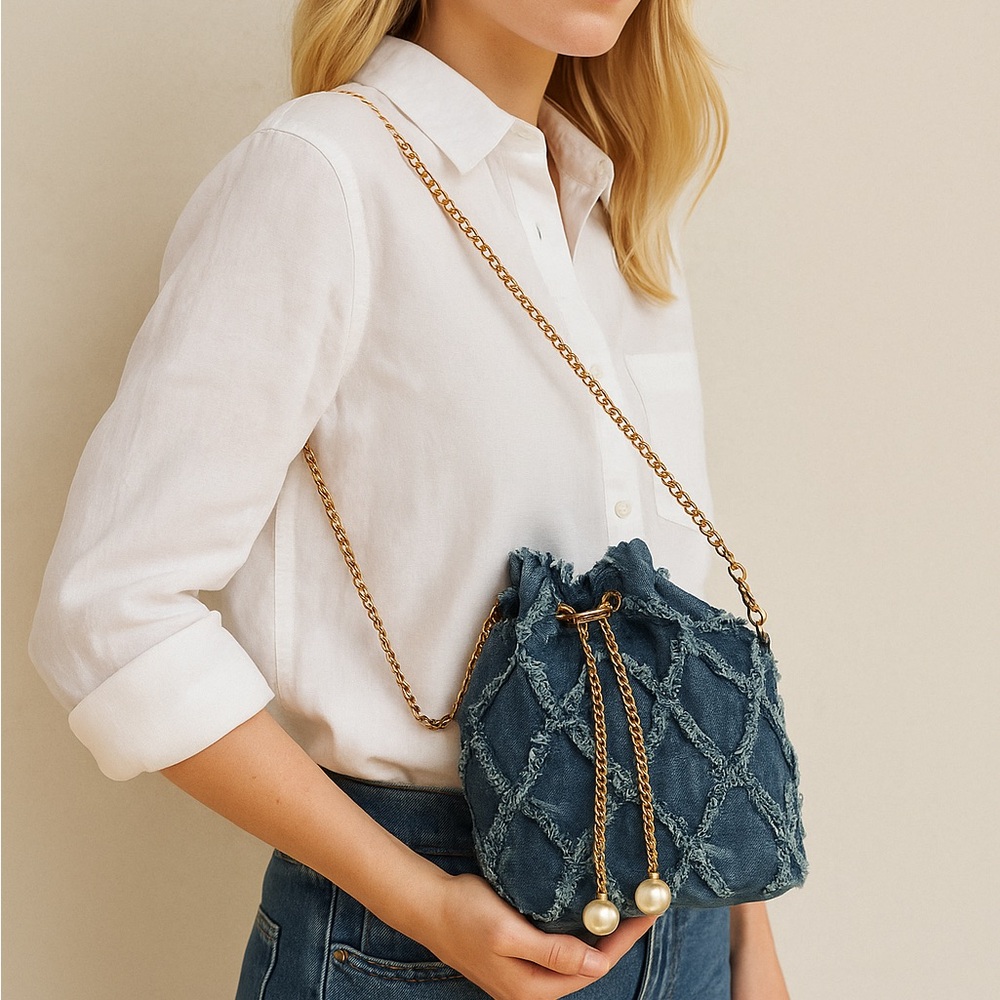 Indigo Luxe Bucket Denim Blue Bag
